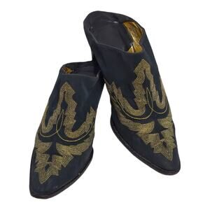 DONALD J PLINER Western Black Slip On Mules Size 9 Gold Embroidery Boots Clogs